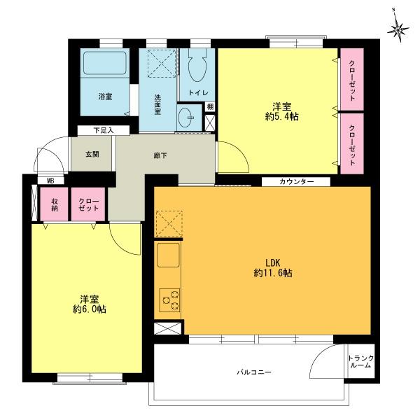 Floor plan. 2LDK, Price 21.9 million yen, Occupied area 56.36 sq m , Balcony area 5.4 sq m