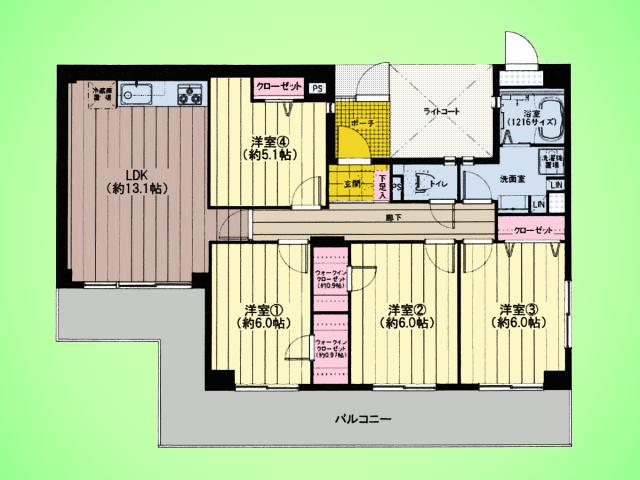 Floor plan. 4LDK, Price 31,900,000 yen, Occupied area 81.96 sq m , Bright residential balcony area 22.04 sq m southwest angle room ☆