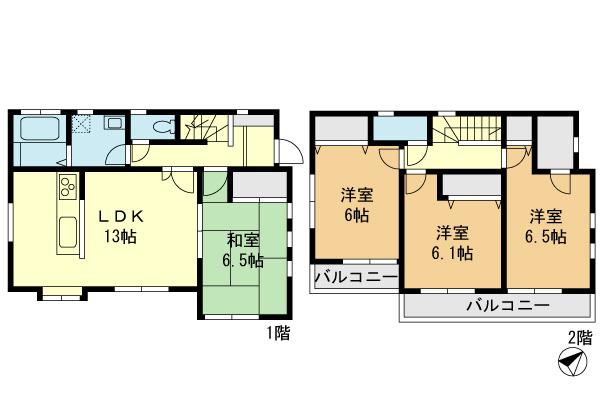 Floor plan. 35,800,000 yen, 4LDK, Land area 121.18 sq m , 4LDK of building area 90.72 sq m all rooms facing southeast