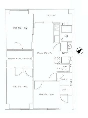 Floor plan. 3DK, Price 17.8 million yen, Occupied area 57.06 sq m , Balcony area 6.76 sq m