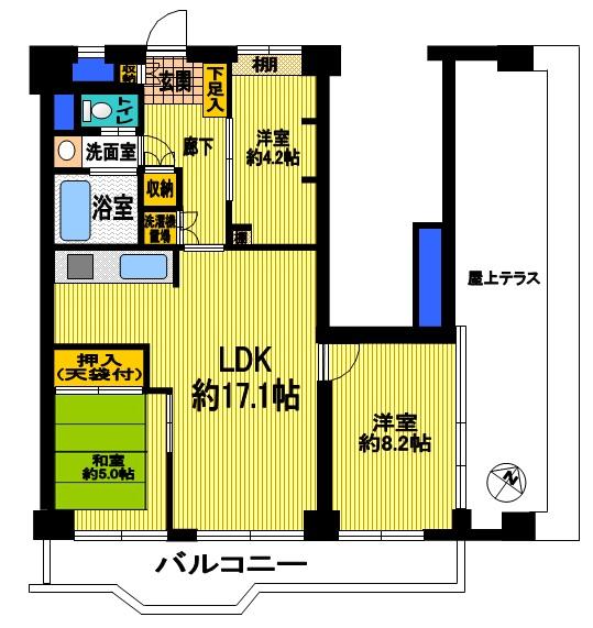Floor plan. 3LDK, Price 37,800,000 yen, Occupied area 71.33 sq m , Also it comes with 3LDK rooftop terrace of the balcony area 34.94 sq m with a Japanese-style room