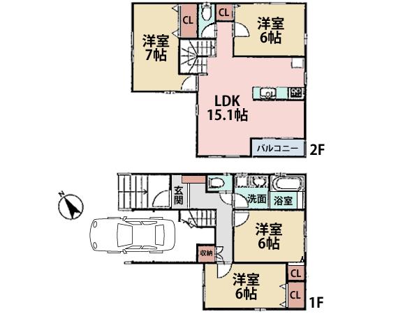 Floor plan. (A Building), Price 37,800,000 yen, 4LDK, Land area 80.77 sq m , Building area 107.06 sq m