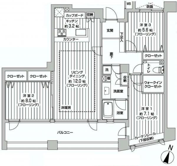 Floor plan. 3LDK, Price 39,950,000 yen, Occupied area 81.82 sq m , Balcony area 17.89 sq m
