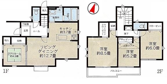 Floor plan. 81,800,000 yen, 4LDK, Land area 127.91 sq m , Building area 101.84 sq m