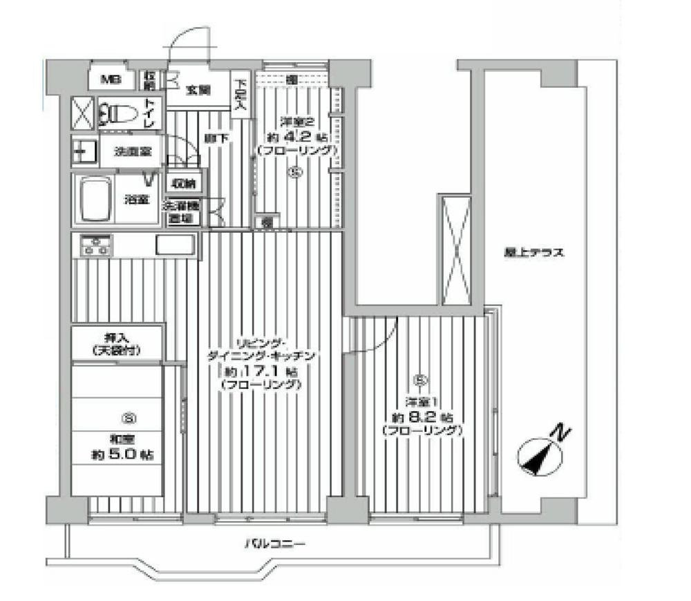 Floor plan. 3LDK, Price 37,800,000 yen, Occupied area 71.33 sq m , Balcony area 34.94 sq m