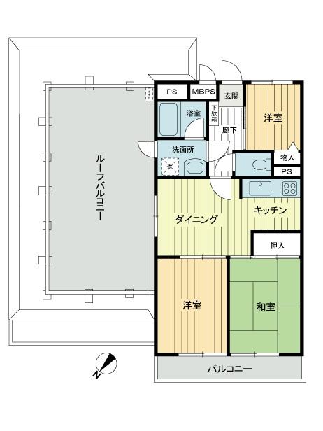 Floor plan. 3DK, Price 13.5 million yen, Occupied area 53.53 sq m , Balcony area 5.3 sq m