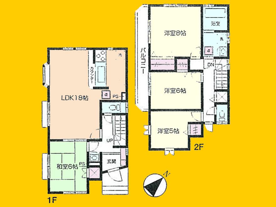 Building plan example (floor plan). Building plan example (two-compartment) 4LDK, Land price 32,800,000 yen, Land area 125.02 sq m , Building price 12 million yen, Building area 99.22 sq m
