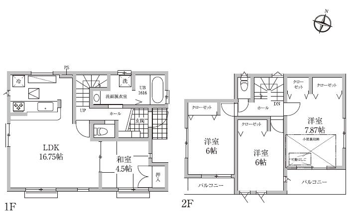 Floor plan. (Building 2), Price 52,800,000 yen, 4LDK, Land area 100.03 sq m , Building area 96.68 sq m