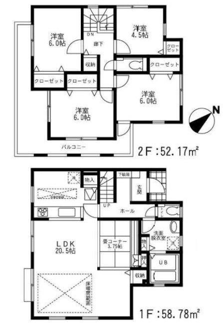 Floor plan. 59,800,000 yen, 4LDK, Land area 151.05 sq m , Building area 110.95 sq m