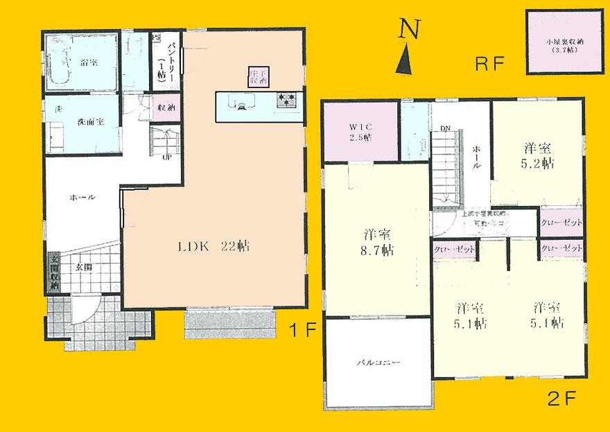 Floor plan. (1 Building), Price 62,800,000 yen, 4LDK, Land area 165.3 sq m , Building area 121.58 sq m