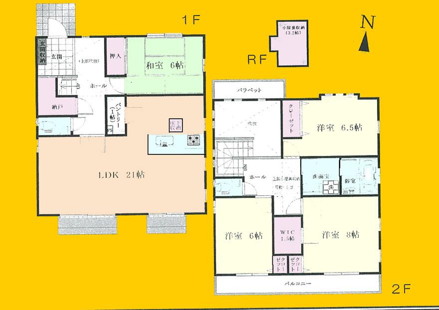 Floor plan. (Building 2), Price 61,800,000 yen, 4LDK+S, Land area 177.08 sq m , Building area 120.01 sq m