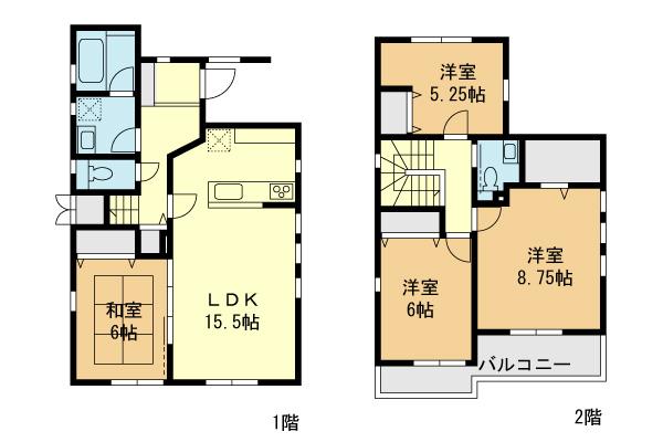 Floor plan. (3 Building), Price 80,800,000 yen, 4LDK, Land area 127.89 sq m , Building area 101.85 sq m