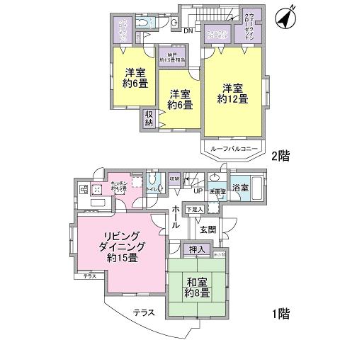 Floor plan. 74,800,000 yen, 4LDK + S (storeroom), Land area 182.39 sq m , Building area 135.4 sq m