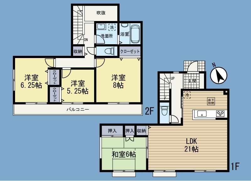 Floor plan. (1 Building), Price 62,800,000 yen, 4LDK, Land area 142.96 sq m , Building area 112.2 sq m