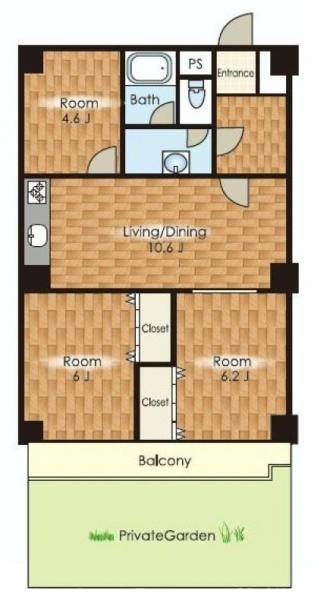 Floor plan. 3LDK, Price 16.8 million yen, Occupied area 61.05 sq m , Balcony area 6.27 sq m