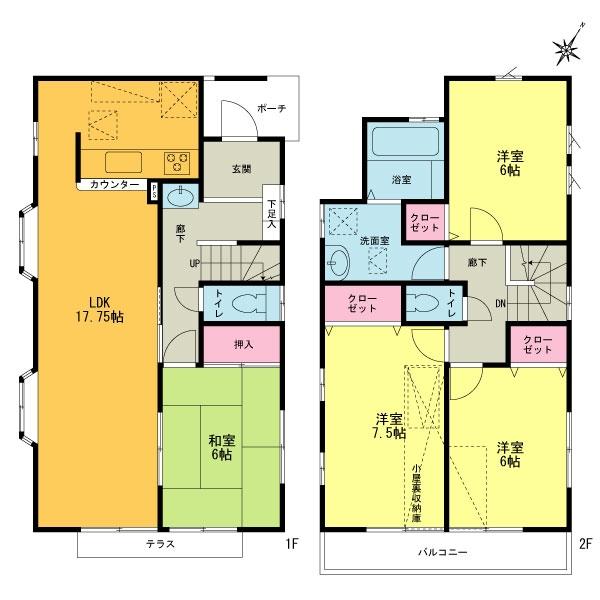 Floor plan. (Building 2), Price 47,800,000 yen, 4LDK, Land area 159.98 sq m , Building area 100.44 sq m