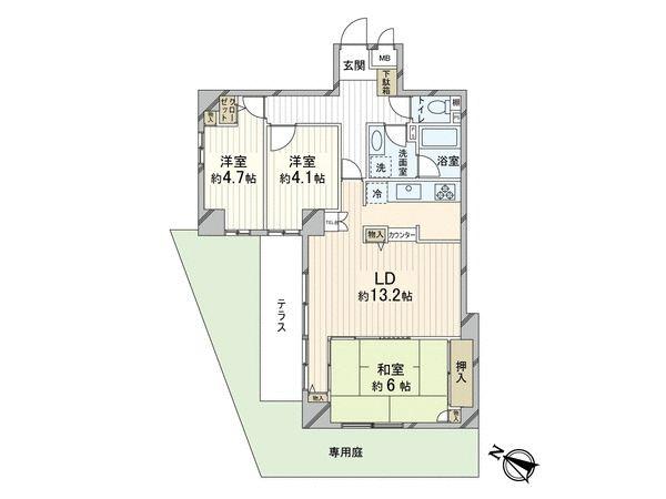 Floor plan. 3LDK, Price 21.9 million yen, Occupied area 70.52 sq m , Balcony area 7.14 sq m