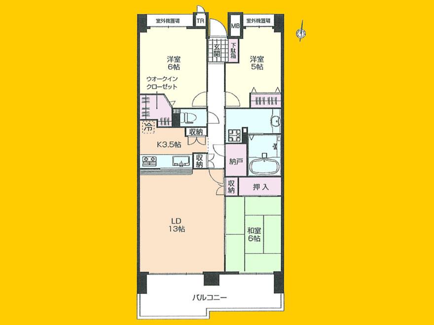 Floor plan. 3LDK, Price 26,990,000 yen, Footprint 77.2 sq m , Balcony area 12.57 sq m