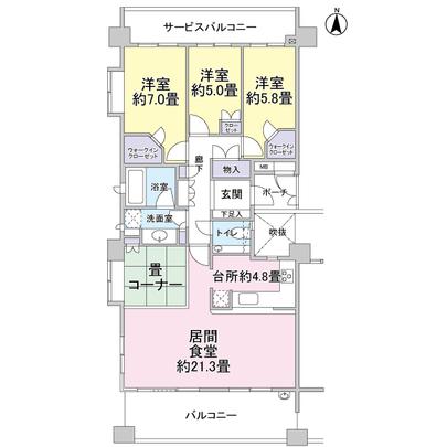 Floor plan. Southwest corner room. Since the periphery of the low-rise residential area, Sunshine ・ It is good with view.