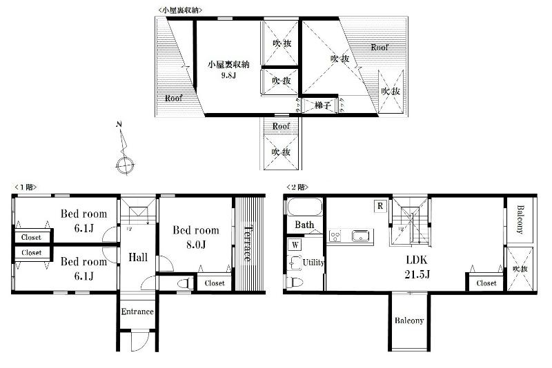 Floor plan. 52,800,000 yen, 3LDK, Land area 102.61 sq m , Building area 111.37 sq m 1 Building (two-story)