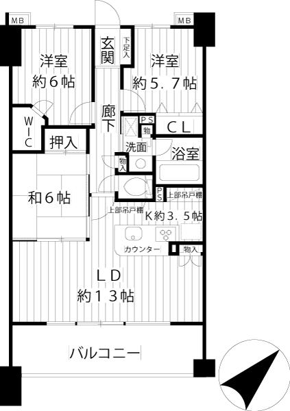 Floor plan. 3LDK, Price 32,800,000 yen, Occupied area 75.35 sq m , Balcony area 13.07 sq m next to a large living ・ Dining table ・ Placement of the sofa can be various study, Easy-to-use floor plan.