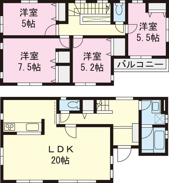 Floor plan. 58,800,000 yen, 4LDK, Land area 134.36 sq m , Building area 104.23 sq m