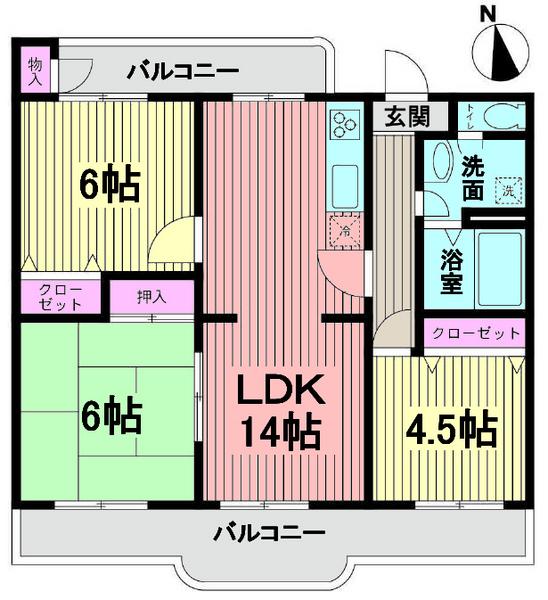 Floor plan. 3LDK, Price 18,800,000 yen, Occupied area 68.62 sq m , Balcony area 13.42 sq m