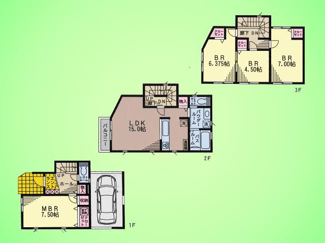 Floor plan. (7 Building), Price 47,800,000 yen, 4LDK, Land area 65.38 sq m , Building area 101.85 sq m