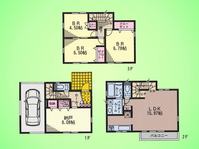 Floor plan. (8 Building), Price 45,800,000 yen, 3LDK+S, Land area 66.55 sq m , Building area 104.2 sq m