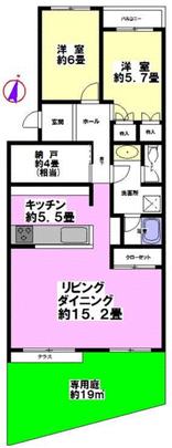 Floor plan. 2LDK type Dining Living is located about 15.2 tatami