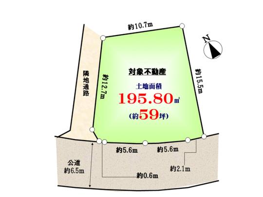 Compartment figure. It is a sunny land facing the southwest side about 6.5m road. 