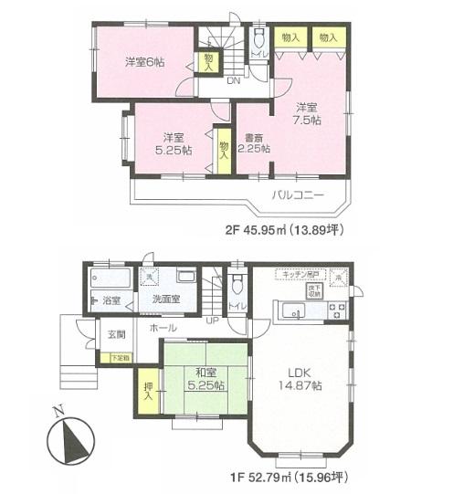 Floor plan. 53,800,000 yen, 4LDK, Land area 105.1 sq m , Building area 98.74 sq m