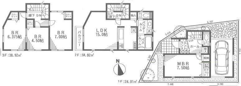 Floor plan. (7), Price 47,800,000 yen, 3LDK+S, Land area 65.38 sq m , Building area 101.85 sq m