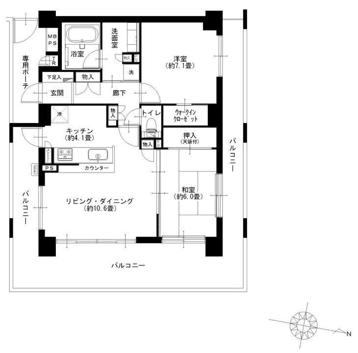 Floor plan. 2LDK, Price 31,900,000 yen, Occupied area 66.04 sq m , Balcony area 33.94 sq m floor plan