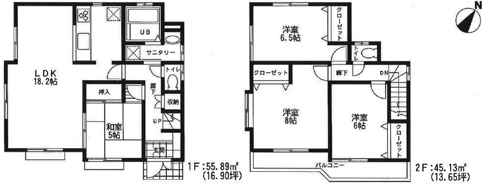 Floor plan. 49,800,000 yen, 4LDK, Land area 194.01 sq m , Building area 101.02 sq m LDK18 Pledge With the south side of the Japanese-style room