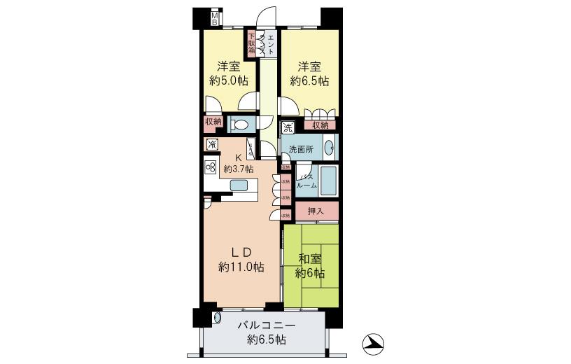 Floor plan. 2LDK, Price 35 million yen, Footprint 72.6 sq m , Balcony area 10.8 sq m 2LDK + S