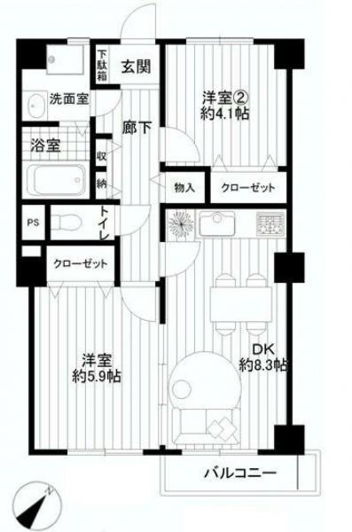 Floor plan. 2DK, Price 14,980,000 yen, Occupied area 51.42 sq m