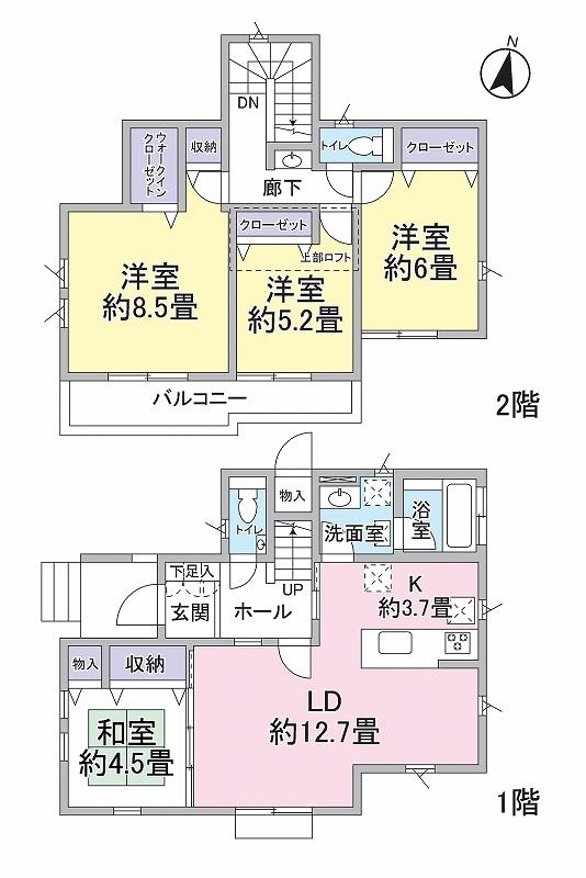 Floor plan. 81,800,000 yen, 4LDK, Land area 127.91 sq m , Building area 101.84 sq m 6 Building