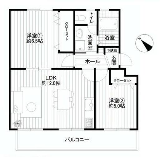 Floor plan. 2LDK, Price 13,900,000 yen, Occupied area 46.54 sq m