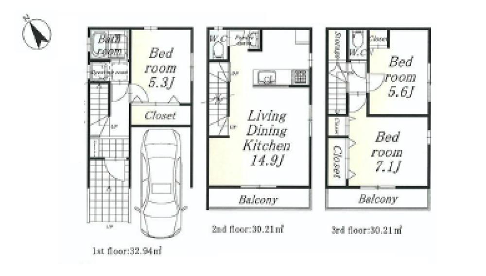 Floor plan. (B), Price 31,800,000 yen, 3LDK, Land area 50.4 sq m , Building area 93.36 sq m