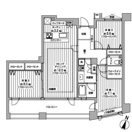 Floor plan. 3LDK, Price 39,950,000 yen, Occupied area 81.82 sq m , Balcony area 17.89 sq m