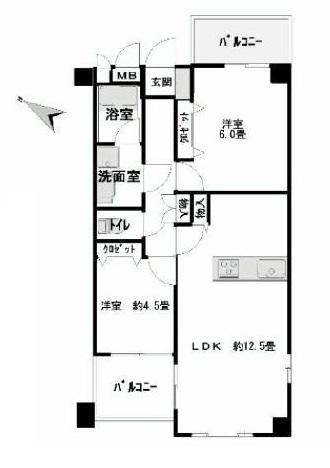 Floor plan. 2LDK, Price 19,800,000 yen, Footprint 53.6 sq m , Balcony area 7.99 sq m