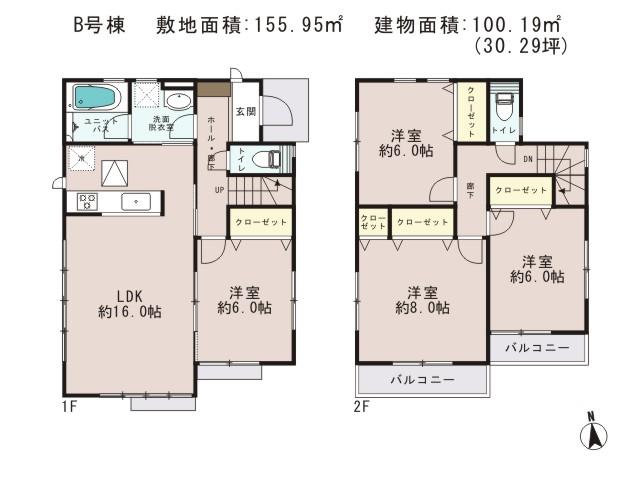 Floor plan. (B Building), Price 56,800,000 yen, 4LDK, Land area 155.95 sq m , Building area 100.19 sq m