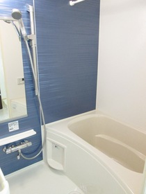 Bath. Blue stylish bathroom Reheating with function of the interior of! 