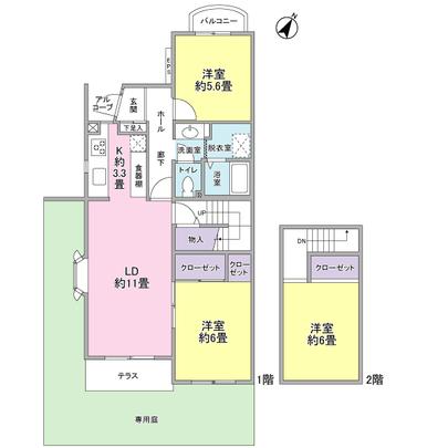 Floor plan. It is 3LDK of maisonette.