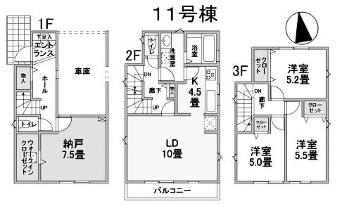 Floor plan. (11 Building), Price 44,800,000 yen, 3LDK+S, Land area 69.09 sq m , Building area 101.02 sq m