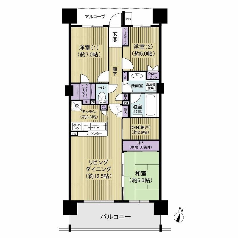 Floor plan. 3LDK + S (storeroom), Price 38,800,000 yen, Footprint 80.6 sq m , Balcony area 13 sq m south-facing, Yang per good. It is lush green peaceful environment. Walk-in closet, etc. 2.6 Pledge of closet and master bedroom, Storage rich spacious 3LDK ・ 80 sq m
