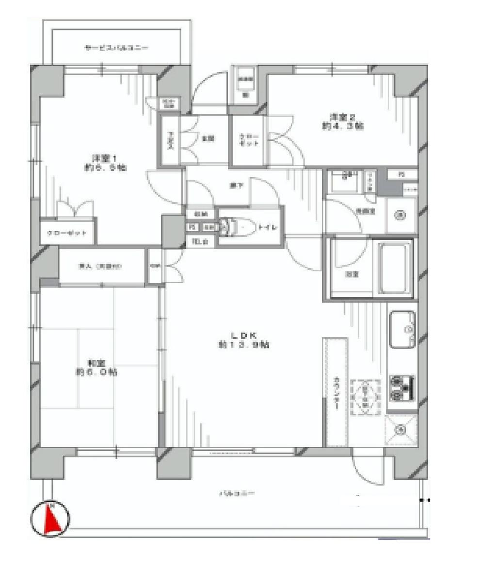 Floor plan. 3LDK, Price 42,800,000 yen, Occupied area 67.88 sq m , Balcony area 17.29 sq m