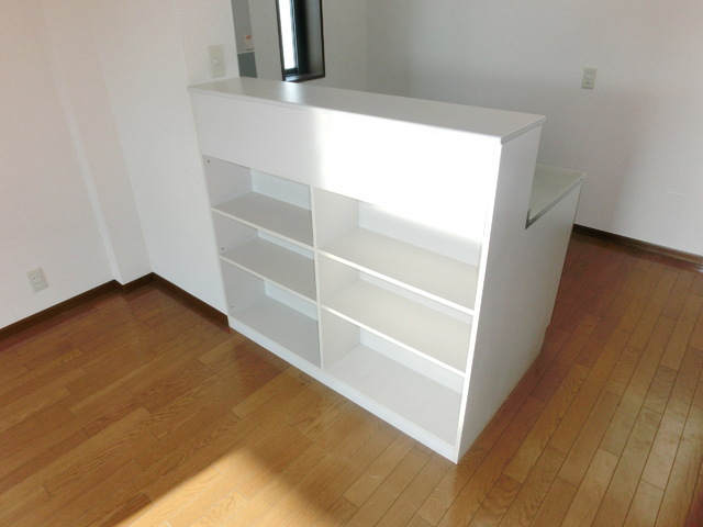 Other room space. Stylish shelf with counter kitchen