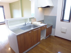 Kitchen. Bright counter kitchen with a window